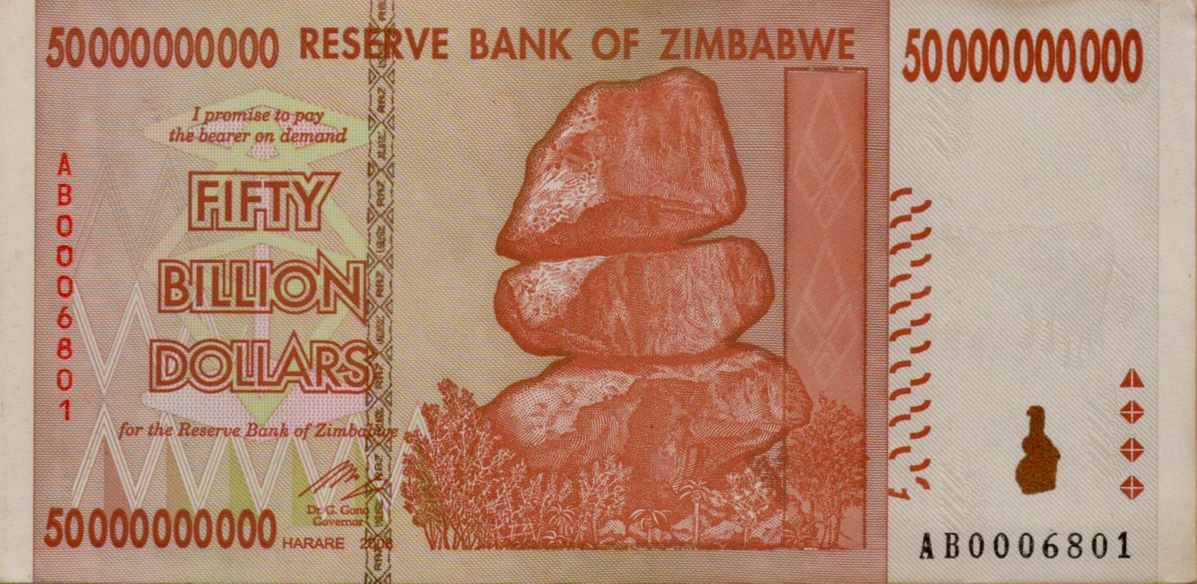 Zimbabwe 50000000000 2008 UNC P-87